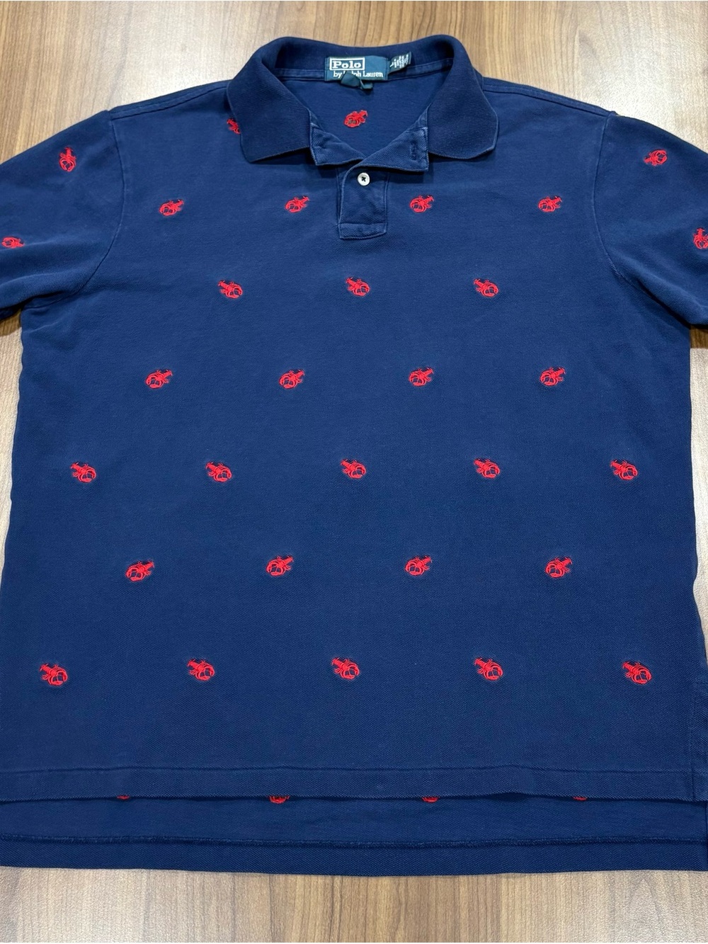 Polo Ralph Lauren Lobster Polo Shirt Mens Large Custom Fit Blue Embroidered AOP